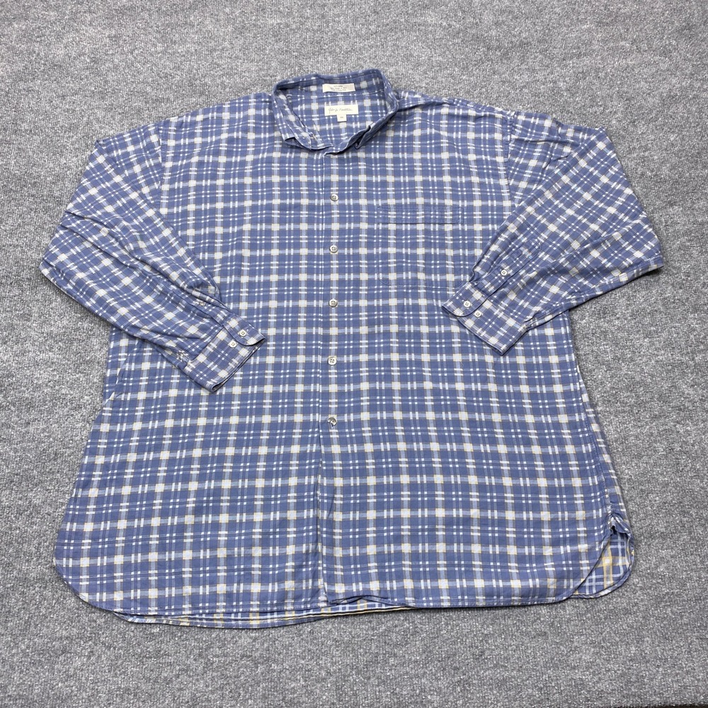 John W. Nordstrom Shirt Mens XXL Blue Yellow Plaid Italian Fabric Long Sleeve